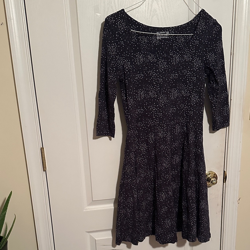 Pact Speckled Long Sleeve Dress - Black and White